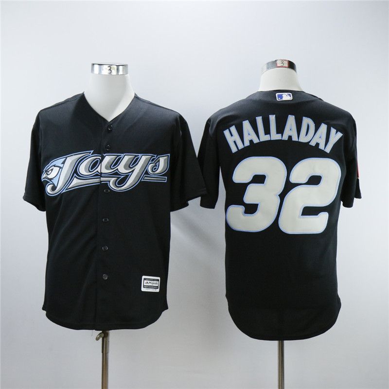 Men Toronto Blue Jays #32 Halladay Black Throwback MLB Jerseys->toronto blue jays->MLB Jersey